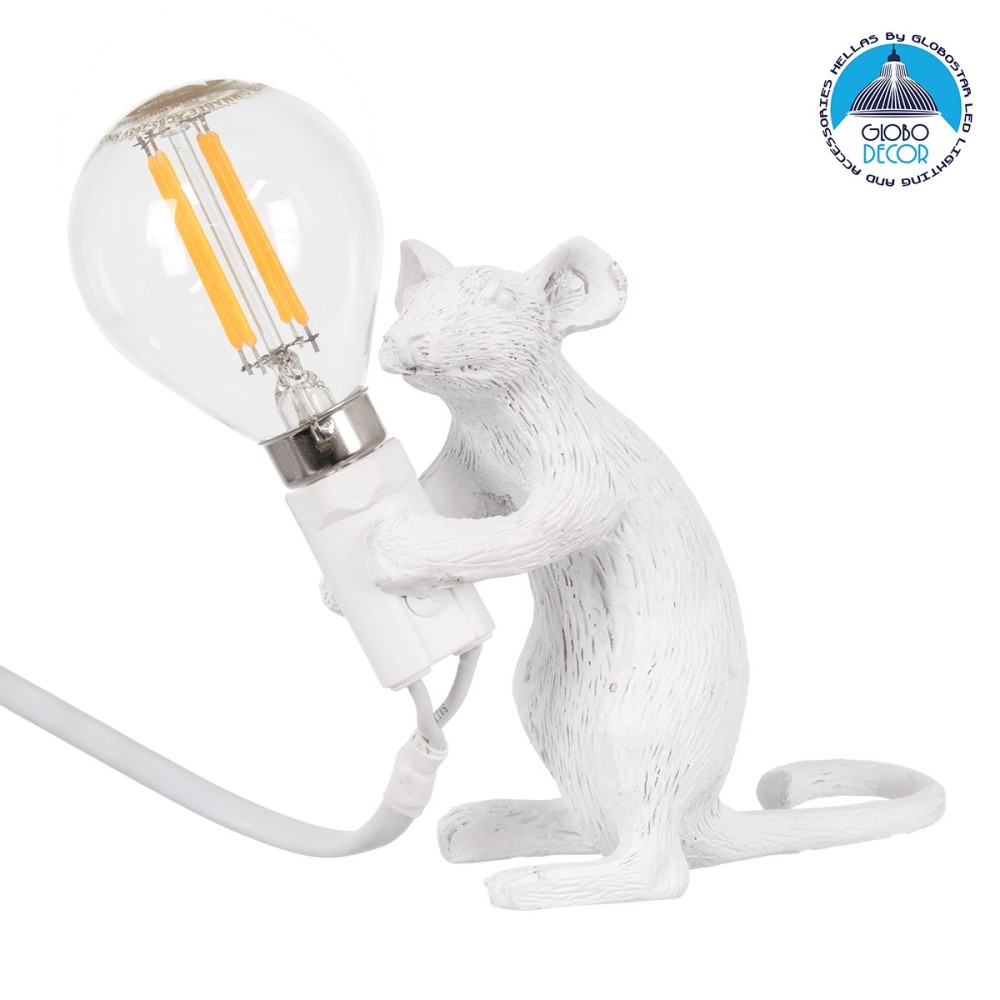 GLOBOSTAR® MOUSE 00679 Vintage Επιτραπέζιο Φωτιστικό Πορτατίφ με Ντουί 1 x E12 AC 220-240V IP20 - Λευκό - Μ12 x Π4 x Υ10cm